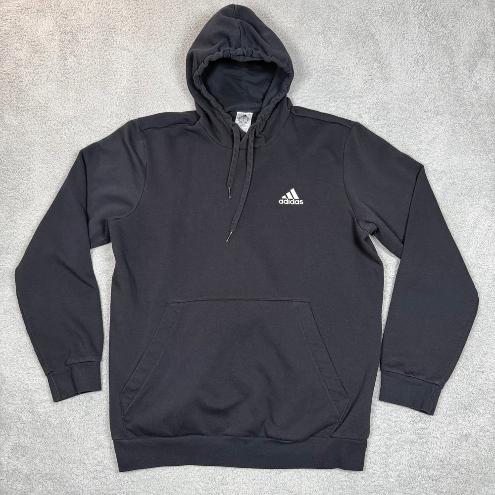 Adidas Mens‎ Essentials Fleece Hoodie Black Embroidered Logo Sweatshirt XL